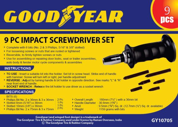 Goodyear Chrome Vanadium Impact Screwdriver Set With S2 Bits - Image 3