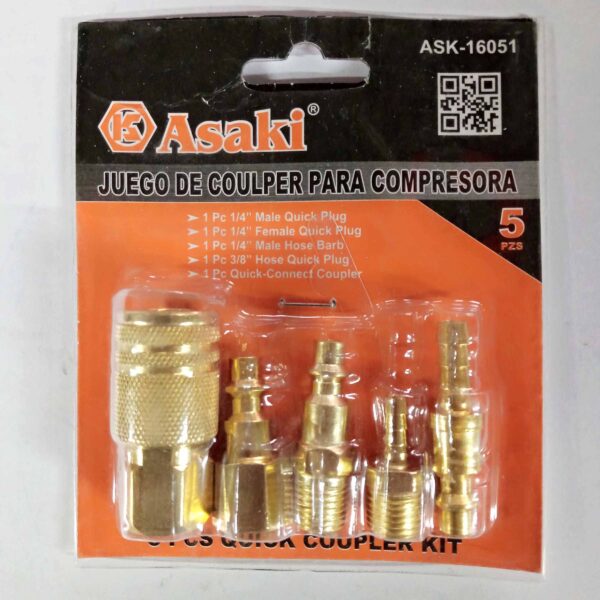 ASAKI Imported 5 Pieces Pneumatic Air Quick Connector Kit Coupling Adapter - Image 4