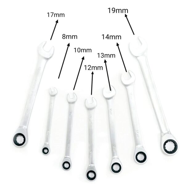 Ratchet Wrench 180° flexible Dual Head Combination Spanner set of 7pcs - Image 3