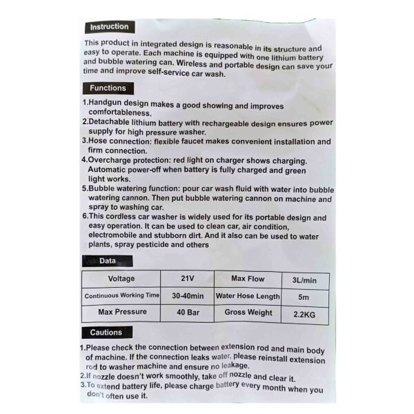 CLIF Professional-Cordless Rechargeable High Pressure Washer-21V - Image 13