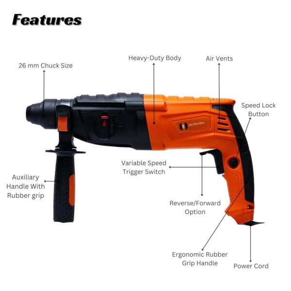 HUSPANDA- HEAVY DUTY DEMOLITION ROTARY HAMMER 26MM REVERSIBLE - Image 14