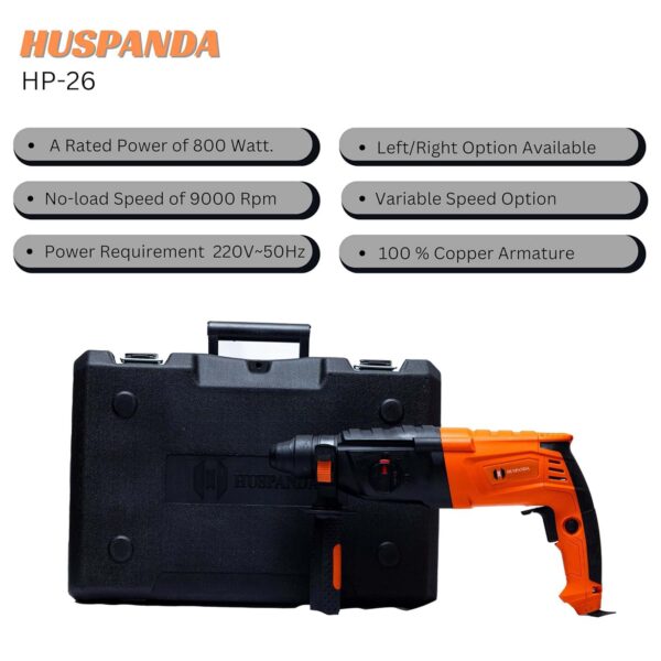 HUSPANDA- HEAVY DUTY DEMOLITION ROTARY HAMMER 26MM REVERSIBLE - Image 15