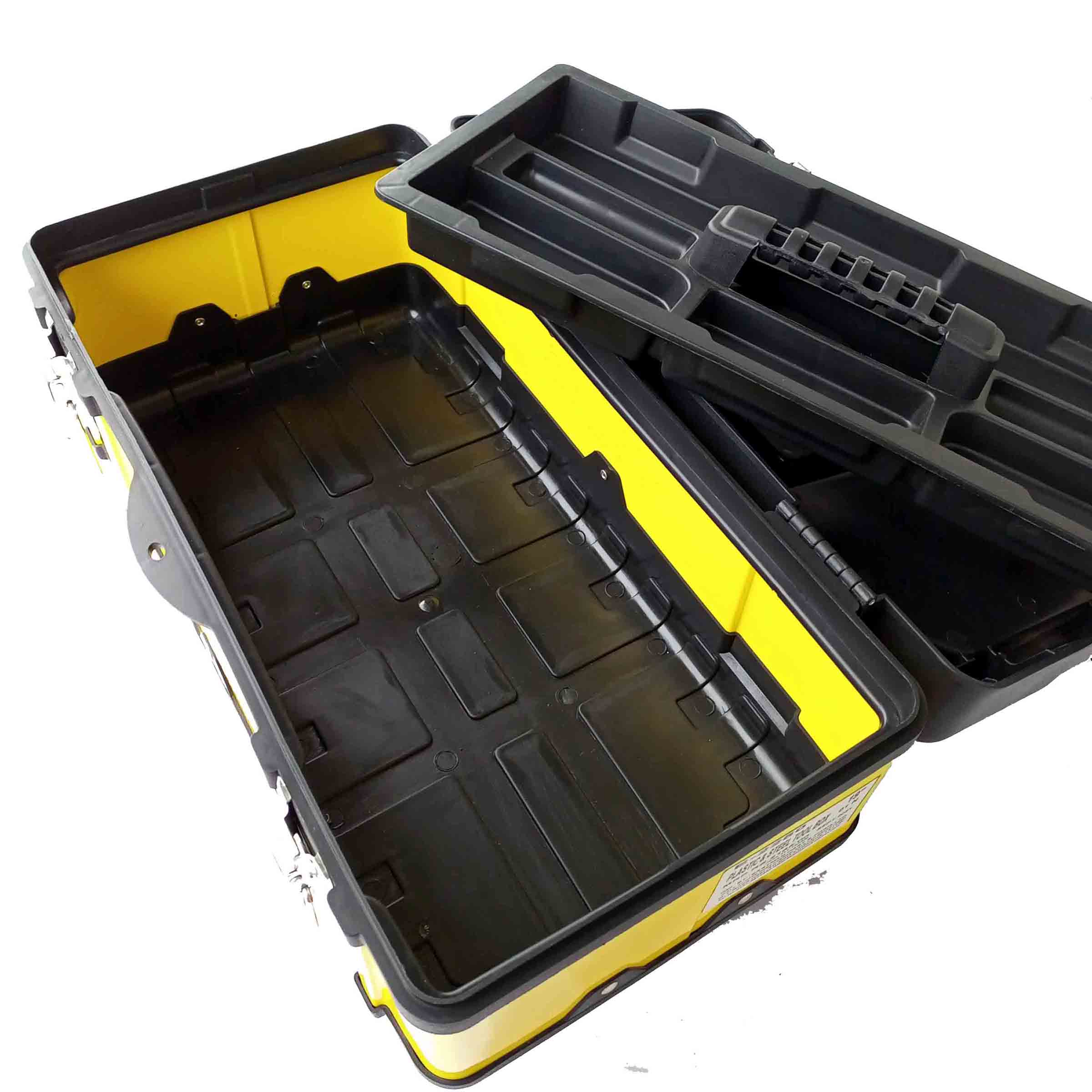 EASTMAN E-2250 RECTANGLE PLASTIC TOOL BOX AND STEEL TOOL BOX CONTAINER  BLACK 19 INCH 25KG WITH TREY - OPERA TOOLS