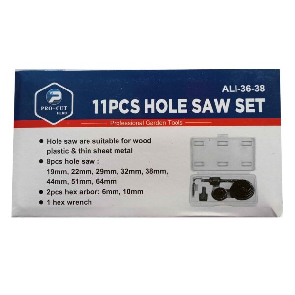 PRO CUT Professional Carbon Steel Metal Alloys Wood Working Tool Hole Saw Cutting Set Rotary Bit Set (11pcs Hole Saw Set) - Image 9