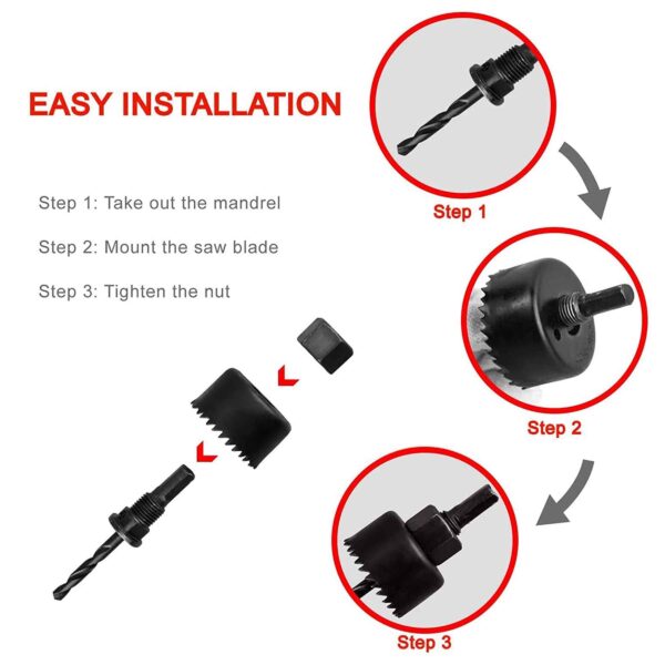 PRO CUT Professional Carbon Steel Metal Alloys Wood Working Tool Hole Saw Cutting Set Rotary Bit Set (6pcs Hole Saw Set) - Image 7