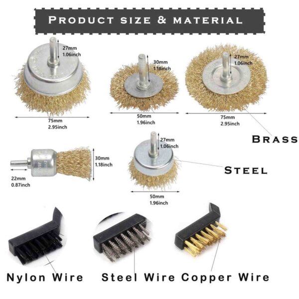 GENERIC Wire Brass Brush Set/Nylon Brush Set-Multipurpose Set for Remove Paint, Dust, Dirt - Image 2