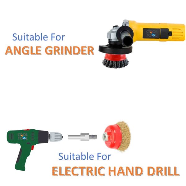 GENERIC Steel Twisted+Brass Cup Brush (3 inch), with Drill Attachment (M10) Combo set - Image 4