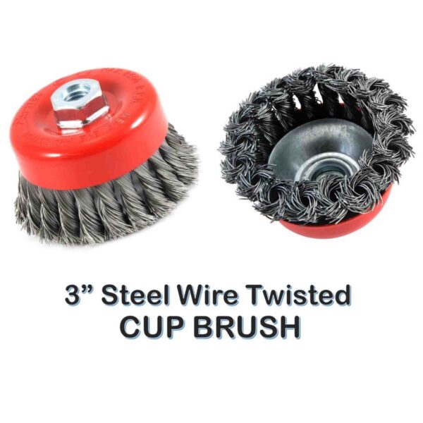 GENERIC Steel Twisted+Brass Cup Brush (3 inch), with Drill Attachment (M10) Combo set - Image 2