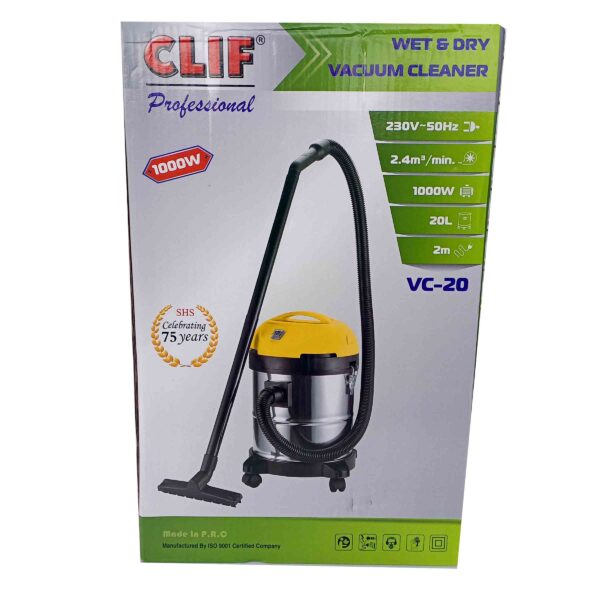 CLIF Professional-VC20-20L Stainless Steel Body Vacuum Cleaner Wet & Dry Powerful 1000W Motor - Image 2