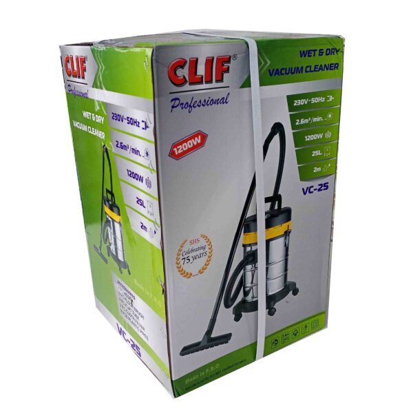 CLIF Professional-VC25-25L Stainless Steel Body Vacuum Cleaner Wet & Dry Powerful 1200W Motor - Image 3