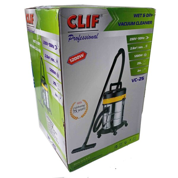 CLIF Professional-VC25-25L Stainless Steel Body Vacuum Cleaner Wet & Dry Powerful 1200W Motor - Image 2