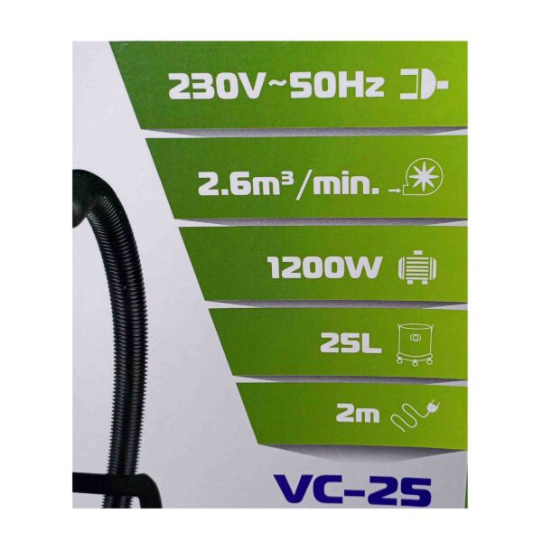 CLIF Professional-VC25-25L Stainless Steel Body Vacuum Cleaner Wet & Dry Powerful 1200W Motor - Image 4