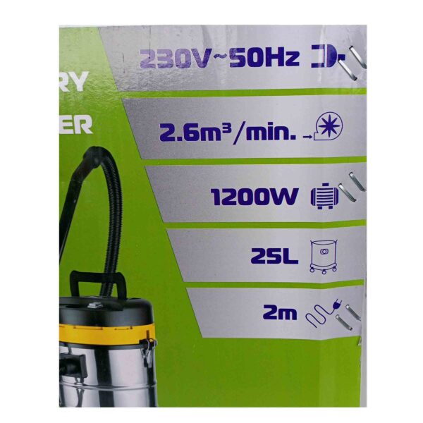 CLIF Professional-VC25-25L Stainless Steel Body Vacuum Cleaner Wet & Dry Powerful 1200W Motor - Image 5