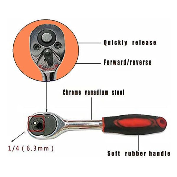 46 pcs set (3) HORSUCDA 46 Pcs 1/4” Drive Socket Ratchet Wrench Set with Storage Case - Image 4