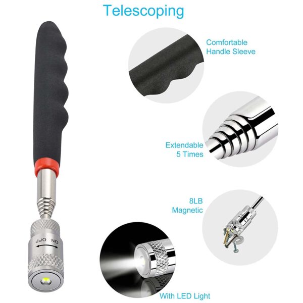 OT Telescoping Magnetic Pickup Tool, Quick Release with Led Light Extendable - Image 5