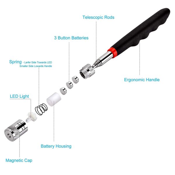 OT Telescoping Magnetic Pickup Tool, Quick Release with Led Light Extendable - Image 6