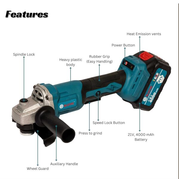 BLUTEC-21V Brushless Cordless Angle Grinder 100/115mm - Image 2