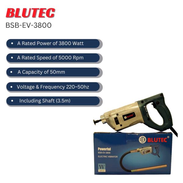 BLUTEC Concrete Vibrator 50mm, BSB-EV-3800 Heavy with 3.5 Meter Shaft - Image 4