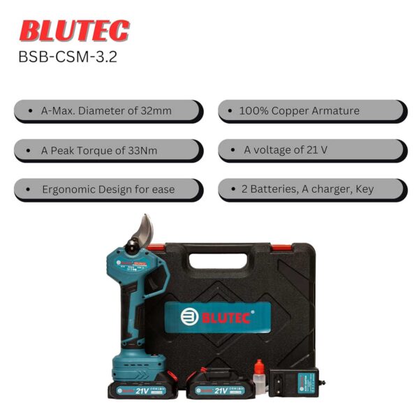 BLUTEC Cordless Pruner Machine 32mm BSB-CSM-3.2, 33N.M, 21V - Image 8