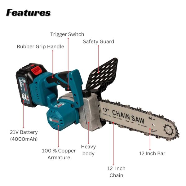BLUTEC Cordless 12 Inch Chain Saw BSB-CCS-300, 21V - Image 2