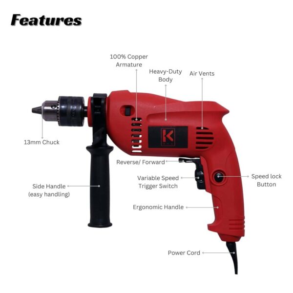 KCC 13 MM IMPACT DRILL MACHINE REVERSIBLE KC-13B SERIES - Image 2