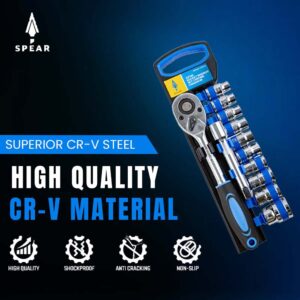 SPEAR 1/2 Inch CR-V Ratchet Wrench Set – 12 Pcs Socket Kit