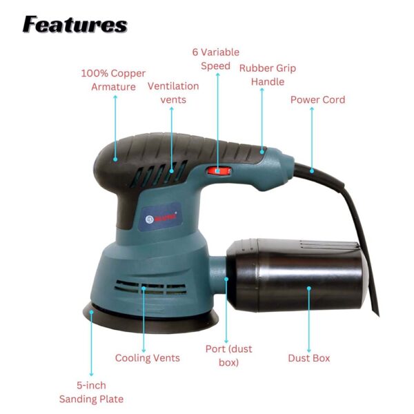 Blutec random orbital sander 125mm, BSB-ES03, 770W - Image 5