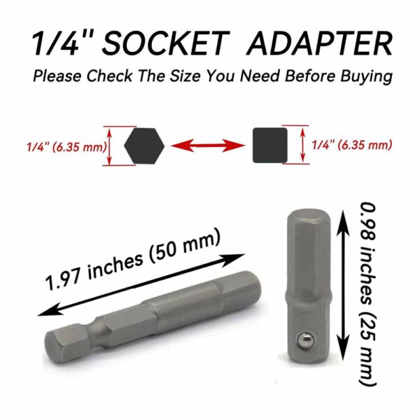 OPERA TOOLS 1/4 hex to 1/4 socket adapter, Hex to Square 1/4"" Socket Bit Adapter - Image 5