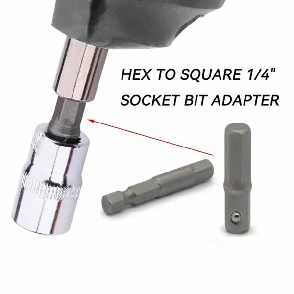 OPERA TOOLS 1/4 hex to 1/4 socket adapter, Hex to Square 1/4"" Socket Bit Adapter - Image 3